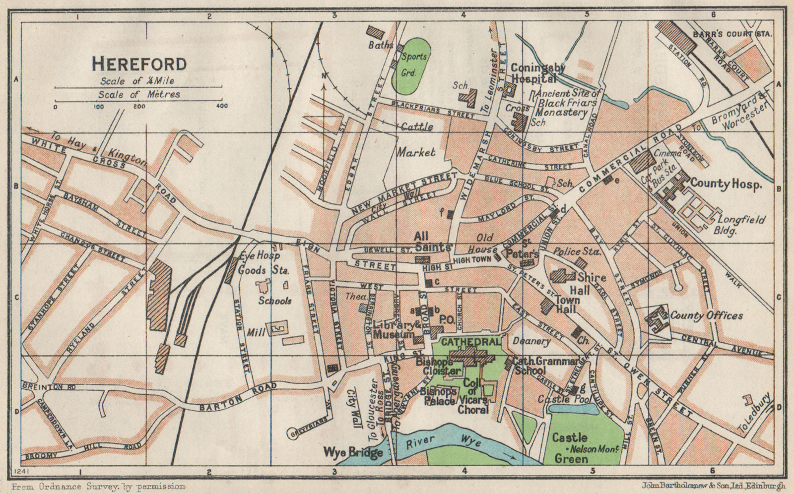 HEREFORD. Vintage town city map plan. Herefordshire 1957 old vintage chart